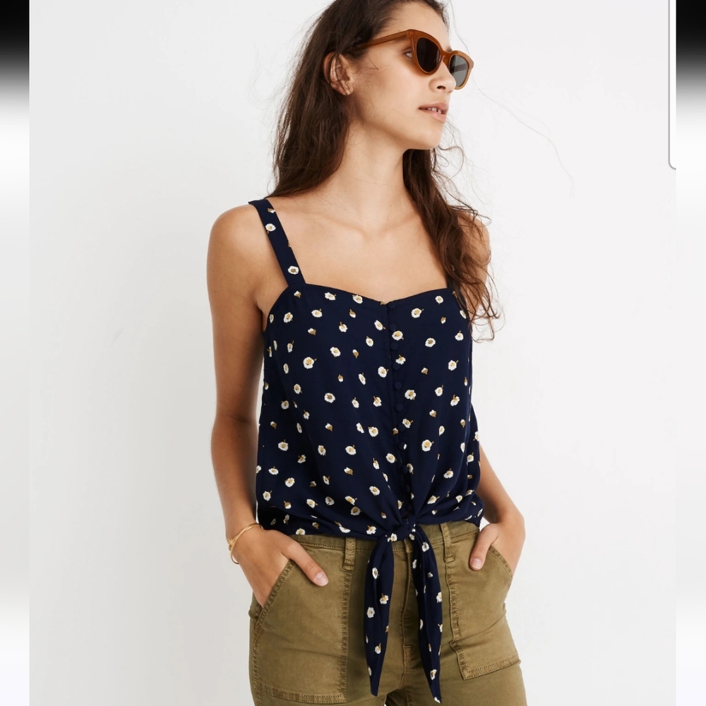 Madewell Blue Tie Front Tank Top